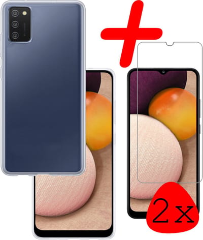 Hoesje Met 2x Screenprotector - Geschikt voor Samsung Galaxy A02s - Sterk & Shockproof - Back Cover - Siliconen Case - Telefoon Hoes - Transparant