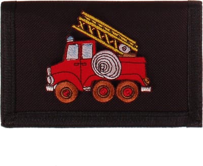 Klittenbandportemonnee Zwart 12x9cm - Applicatie Brandweerauto met Ladder 7x7cm