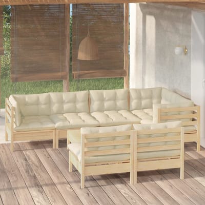 vidaXL - 8-delige - Loungeset - met - crèmekleurige - kussens - massief - grenenhout