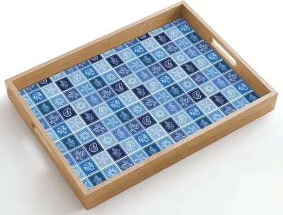 Dienblad hout 50x35 cm - Schootdienblad - Zee - Kust - Zomer - Blauw - Borrelplank rechthoek - Plateau dienbladen