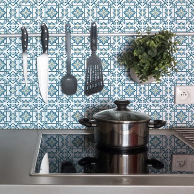 Zelfklevende tegelmuurstickers voor keuken en badkamer - 9 cementtegelstickers (AZULEJOS DOZZA) - 9 stickers 10x10cm