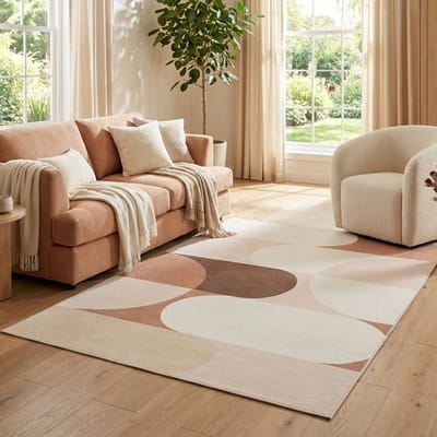 Tapiso Wisp Vloerkleed Woonkamer – Laagpolig Geometrisch Abstract Patroon – Beige Roze Bruin – Tapijt Voor Slaapkamer, Eetkamer 80x150