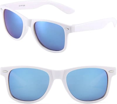 Fako Sunglasses® - Witte Zonnebril Met Blauwe Spiegelglazen - Heren Zonnebril - Dames Zonnebril - Classic - UV400 - Wit Frame - Blauw Spiegel