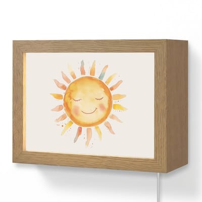 Wandlamp 20x15 cm - Oplaadbaar - Zon - Watercolor - Geel - Wandlampen binnen woonkamer - Slaapkamer lamp met kabel - Decoratieve nachtlamp - Vloerlamp snoer