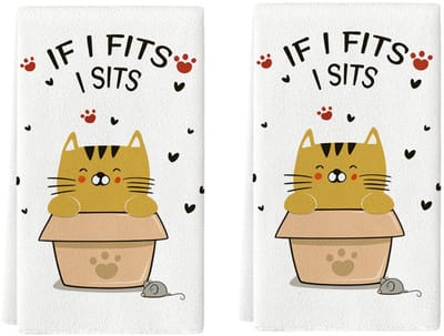 Leuke keukendoeken met cartoonkattenprint - 2 stuks - 40 x 60 cm - Vaatdoeken - Geschikt voor koken, bakken en afwassen - Keukendroogdoek - Zeer absorberend - Kan gebruikt worden als hittebestendige onderlegger of voor het bakken van koekjes