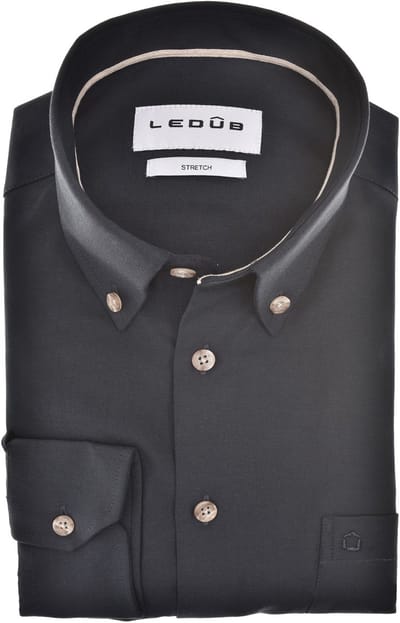 Overhemden Ledub navy katoen Modern Fit met borstzak