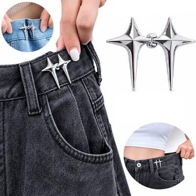 Taille Versteller Knoppen – 2 Paar (4 Stuks) – Broek Taille Extender / Verkleiner – Zonder Naaien – Verstelbare Tailleband Clips – Metaal – Zilver