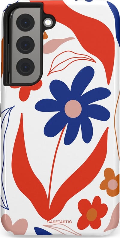 Casetastic hoesje geschikt voor Samsung Galaxy S22 - Dubbellaagse bescherming - Kleuren in bloei - Fashion Case - Wit Rood Perzik Donkerblauw