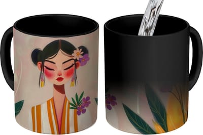 Magische Mok - Foto op Warmte Mokken - Koffiemok - Vrouw - Bloemen - Pastel - Magic Mok - Beker - 350 ML - Theemok