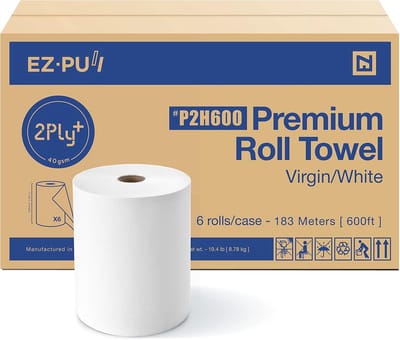 Handdoekrol papier 2-laags wit 6 rollen x 600 ft universeel 8" x 1,5" core