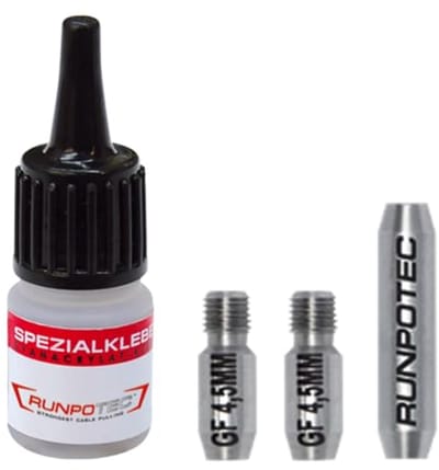 Reparatieset voor glasvezelstaaf Ø 4,5 mm met eindhulzen en speciale lijm