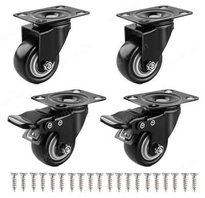 WiseGoods Premium 4 Zwenkwielen 50mm - 2 Met Rem - Schroef Montage - Robuuste Rubberen Meubelwielen - Voor Karretjes En Transport