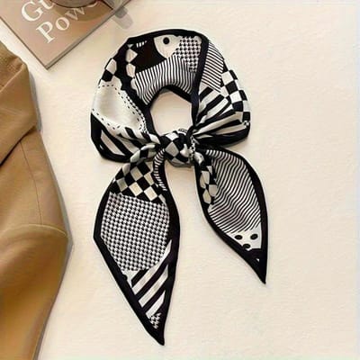 Foulard en Soie Série Imprimée Noire Bandeau Cheveux Ruban Cheveux Attachés Long Nœud Ruban Satiné Vintage Mouchoir de Cou Accessoires Cheveux black