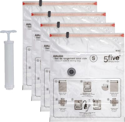 5Five Vacuumzakken set voor kleding/textiel - Vacuum opbergzakken/compressiezakken - 4x - transparant - 50 x 60 cm - met vacuumpomp