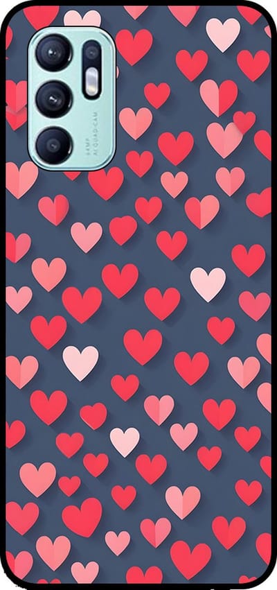 Smartphonica Telefoonhoesje Geschikt voor Oppo Reno 6 4G met Roze en Rode Hartjes Opdruk - TPU Backcover Case With Rosé and Red Heart Design geschikt voor Oppo Reno6 4G