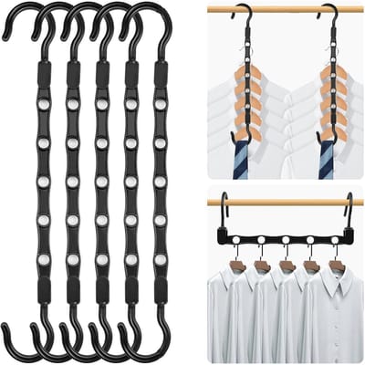 QTTVBTNA - Vijfgat Creatieve Kledinghanger - Anti-slip & Winddicht - Multifunctioneel Droogrek & Opslaghanger - Kleding Organizer - Zwart - 5 Stuks