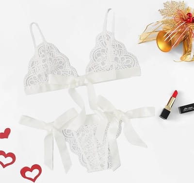 Sexy kanten lingerieset | niet-voorgevormde bh | brazilian | wit | maat L
