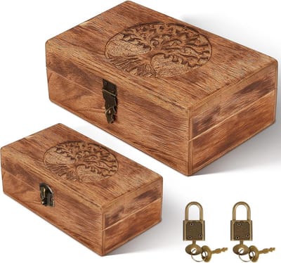 Set van 2 Houten Aandenkistjes met Slot voor Sieraden en Schatten