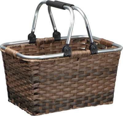 Boodschappenmand van rotan met aluminium handgrepen - Ruimtebesparende shopper 41 x 30 x 25 cm