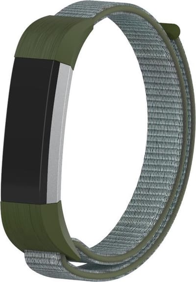 Nylon Smartwatch bandje - Geschikt voor Fitbit Alta / Alta HR nylon bandje - olijfgroen - Strap-it Horlogeband / Polsband / Armband