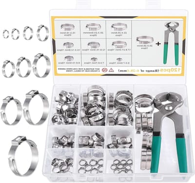 120 Stuks RVS Slangklemmen met Oor en Klemmen, 10 Maten voor PEX Slangen en Auto Toepassingen, Inclusief Opbergdoos, 0.5cm-2.8cm