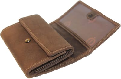 OI Hunter bruine leren opa beurs / ouderwetse portemonnee met drukker / bakbeurs met druksluiting / anti skim / Hunter bruin /182H