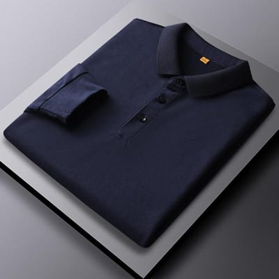 Polo à revers boutonné d'automne pour hommes, coton couleur unie 4XL bleu marine