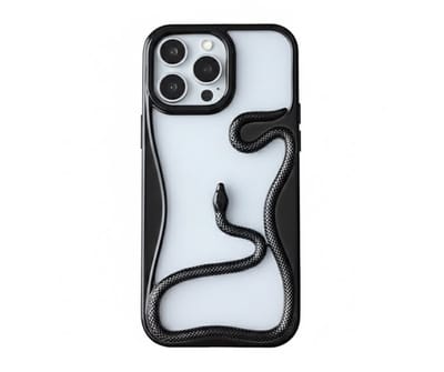Zwart slang design telefoon hoesje geschikt voor iPhone 16 Pro dames en heren met 3D reliëf slang detail, zachte TPU backcover met electroplating rand en effen kleur afwerking