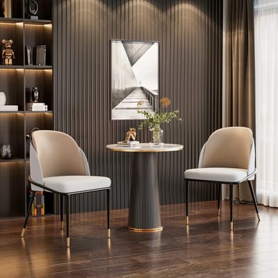 Mygroot - Eetkamerstoelen - Set van 2 - Kunstleer - Eetkamerstoelen gestoffeerd gewatteerd - Moderne - Eetkamerstoelen rugleuning houten - Keuken make-up stoelen - Beige /Wit/Grijs.