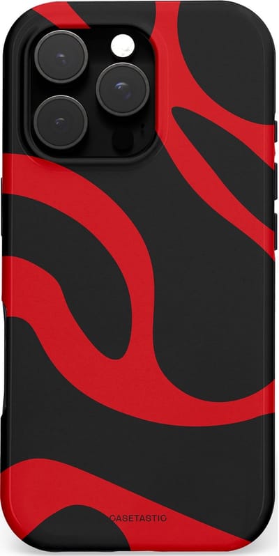 Casetastic hoesje geschikt voor Apple iPhone 16 Pro - MagSafe - Dubbellaagse bescherming - Vurige Zwarte Lava Stroom - Fashion Case - Zwart Rood