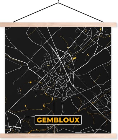 Posterhanger incl. Poster 40x40 cm - Schoolplaat - Gembloux - Stadskaart - Goud - Kaart - Plattegrond - Textielposter - Blanke latten - Stadskaart