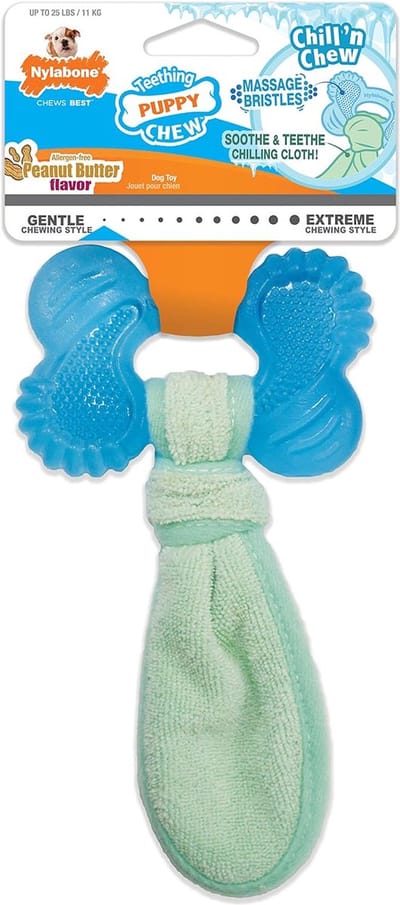 Nylabone Puppy Freezer Bone With Wash Cloth Pindakaassmaak