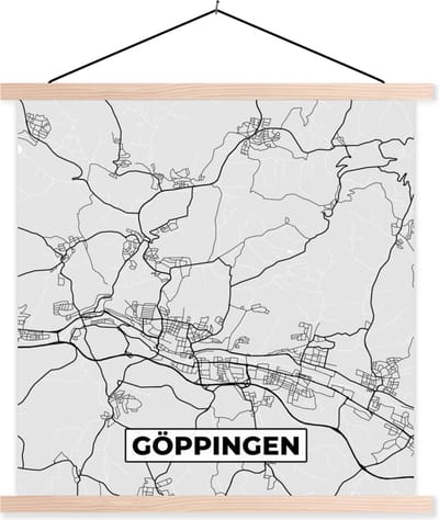 Posterhanger incl. Poster 40x40 cm - Schoolplaat - Plattegrond - Duitsland - Göppingen - Stadskaart - Kaart - Textielposter - Blanke latten - Stadskaart