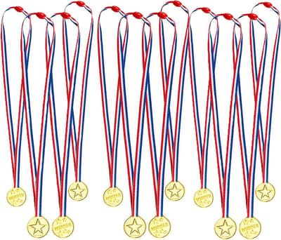 Boland Verkleed medailles met lint - 12x - goud - kunststof - 3.5 cm - speelgoed