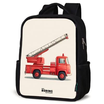 NoBoringSuitcases.com® - Rugzak zwart jongens - Schooltas jongen - NoBoringSuitcases.com® - Rugzak zwart - Schooltas jongen & meisje - Brandweerwagen - Getekend - Rood - Rugtas voor school - Boekentas kind - Schoolrugzak - Kinderrugzak