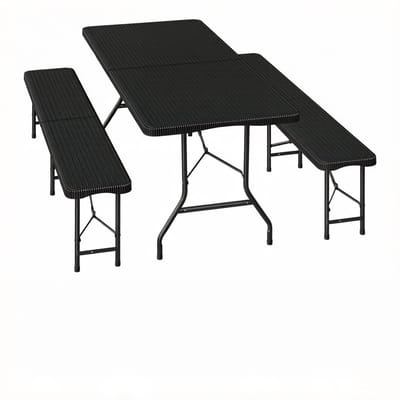 Tuinset - Opklapbare Biertafelset Met 2 Klapbanken - Draagbaar En Weerbestendig - Voor Tuin, Balkon En Camping - HDPE En Metaal - Zwart