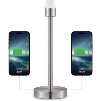 Moderne Tafellamp Voet in Zandnikkel - 14 x 14 x 39 cm - Inclusief USB A+C poort - Klassieke nachtlampjes voor de slaapkamer - voor Lampenkap met max.35cm - E27 Bedlamp - Lichtbron niet inbegrepen