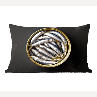 Sierkussens - Kussentjes Woonkamer - 50x30 cm - Sardines - Vissen - Rond - Zwart