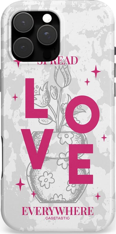 Casetastic Hoesje Geschikt voor Apple iPhone 16 Pro Max Magsafe - Stijlvolle Beschermende Duo-layer Case - Spread Love Everywhere - Grijs Roze - Valentijn - Valentine