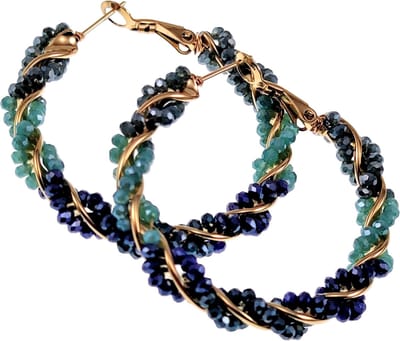 ∅38mm x 6mm Oorringen Dames - Gedraaide Design - Verguld RVS - Gefacetteerde Kristallen - Blauwe Waterspiraal Oorbellen