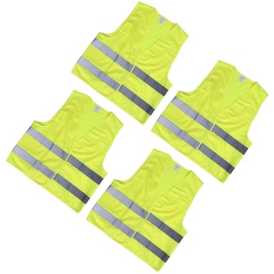 4 pièces Gilet de sécurité haute visibilité Bande réfléchissante Jaune fluo XXL pour circulation Panne Accident Homme Femme