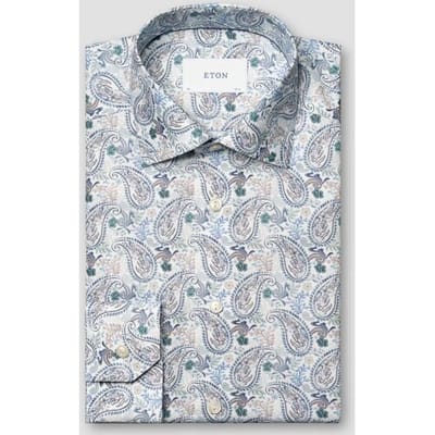 Eton Overhemd Paisley Pattern Soft Touch Cotton Tencel Subtle Stretch Blauw-Multi / male
