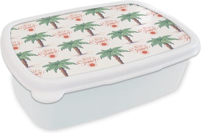 Broodtrommel Wit - Lunchbox - Brooddoos - Palmboom - Zomer - Patronen - 18x12x6 cm - Volwassenen