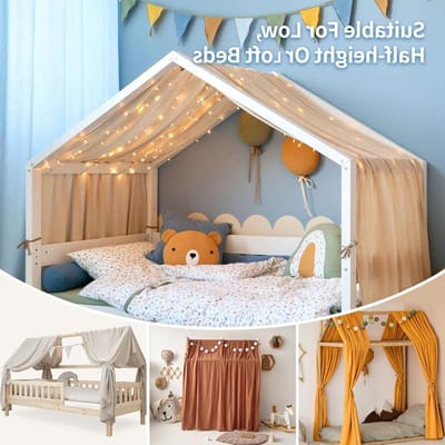 Handgemaakte Bedhemel van 100% Katoen Muslin, Decoratieve Lucht voor Kinderbedden, Geschikt voor Jongens en Meisjes (2-delige Set 65 x 270 cm Oudroze)