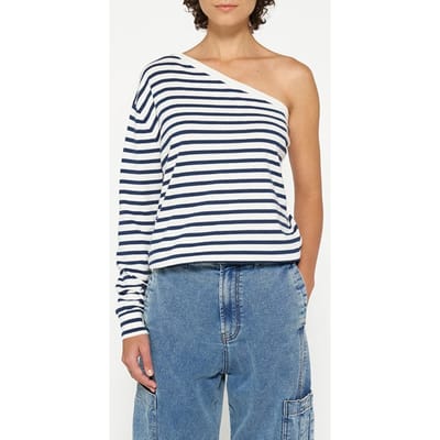 10DAYS One Shoulder Knit Top Ecru/night Sky Maat: XS | Gebreide Truien Outlet | Dames | Ecru