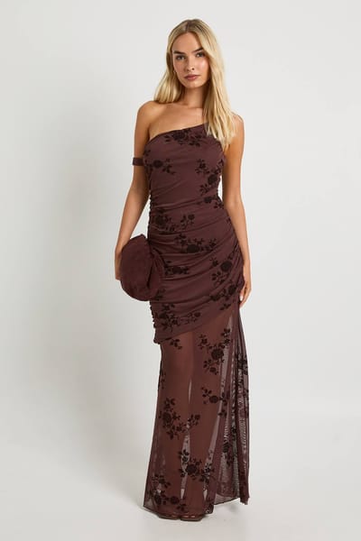 boohoo Dames Bandjes Devore Maxi-jurk | Chocoladebruin | Maat: 36