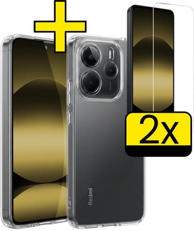Hoesje - Met 2x Screenprotector - Geschikt voor Xiaomi Redmi Note 14 5G - Sterk & Shockproof - Back Cover - Siliconen Case - Telefoon Hoes - Telefoonhoesjes - Transparant