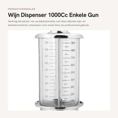 Dailygoods- Wijn Dispenser 1000 cc - Drankdispenser met Kraan - ABS-Kunststof - Zilver - Geschikt voor Bier/Whisky/Wodka - Afmeting 16 x 16 x 43 cm