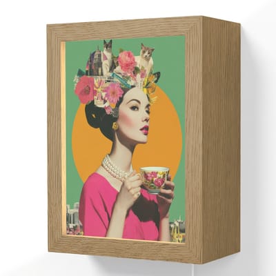 Wandlamp 15x20 cm - Oplaadbaar - Retro - Vrouw - Stad - Zon - Wandlampen binnen woonkamer - Slaapkamer lamp met kabel - Decoratieve nachtlamp - Vloerlamp snoer
