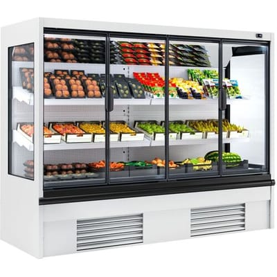 GGM Gastro Wandkühlregal - 2580mm - 740 Liter - mit 4 doppelt verglasten Flügeltüren & 2 Ablagen Wit